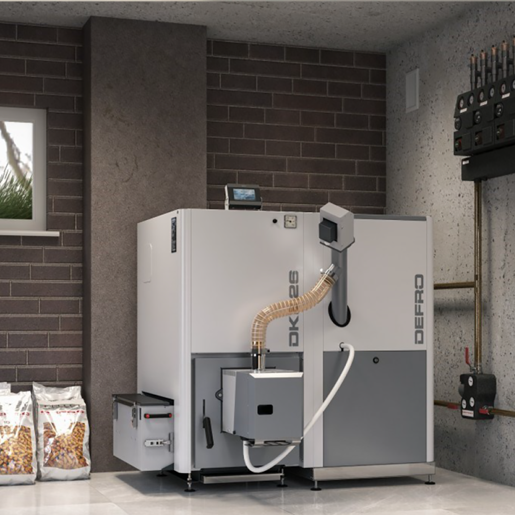 Biomassaketel in technische ruimte