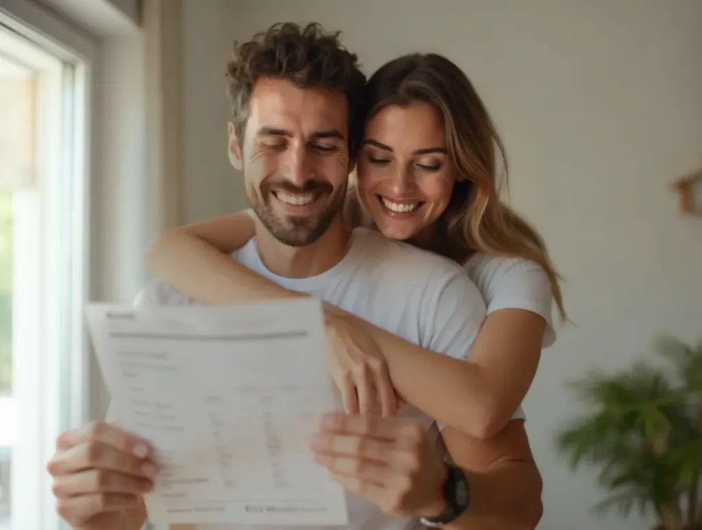 Tevreden stel bekijkt samen de energierekening thuis