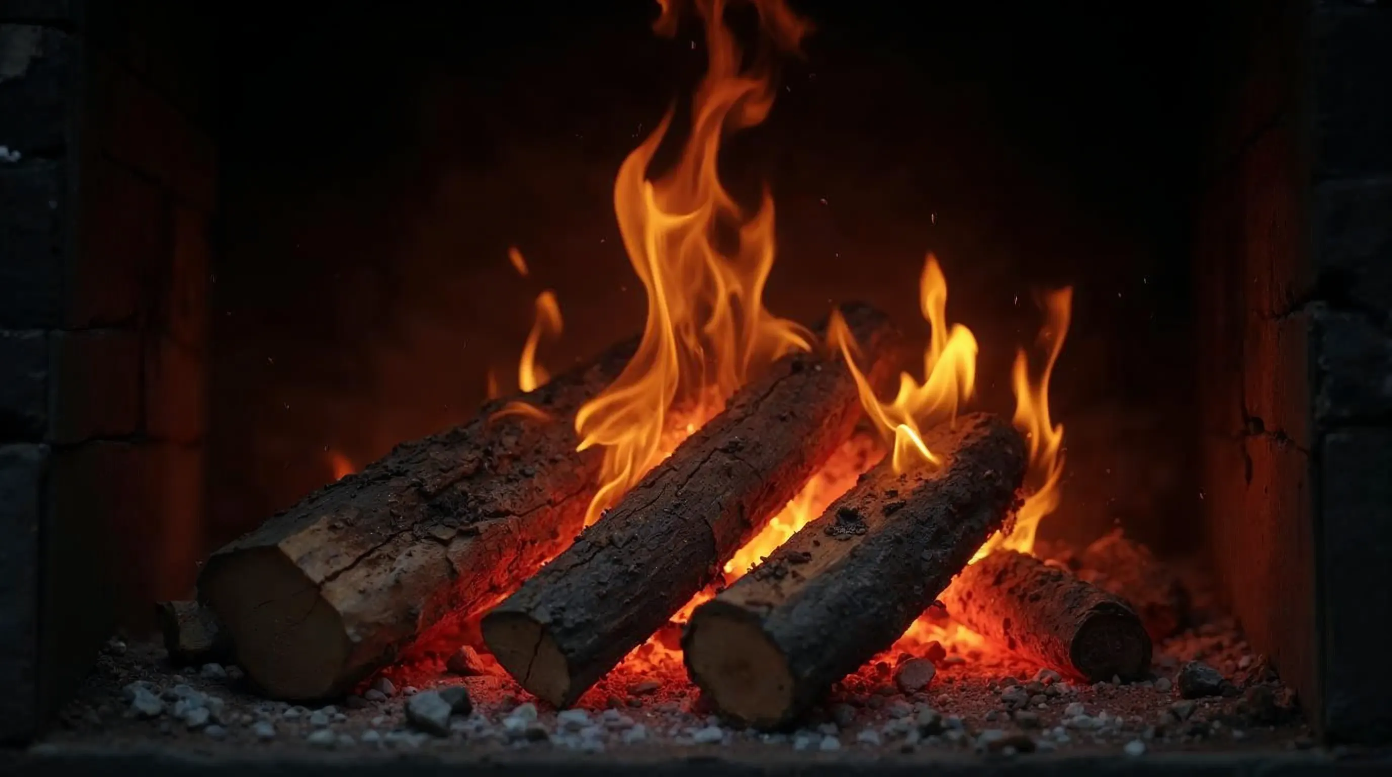 Brandend stukhout voor een houtvergasser