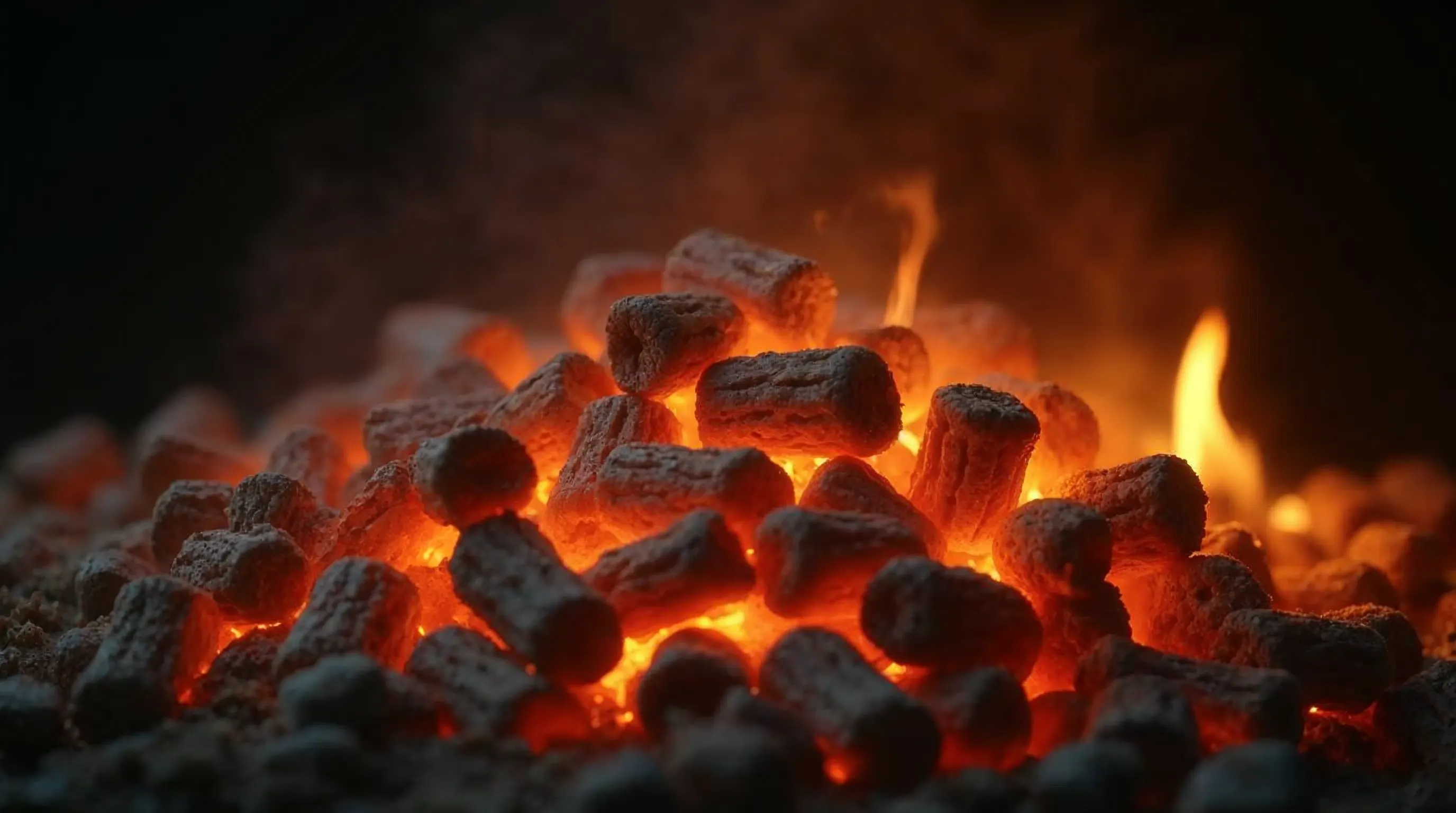 Brandende houtpellets voor verwarming